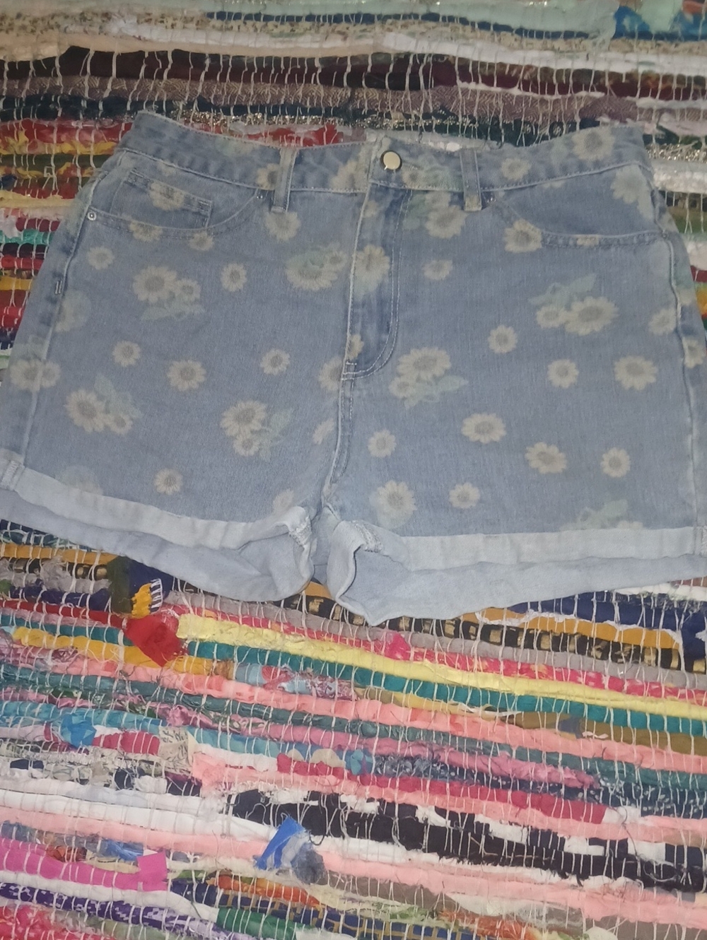 Cali1850 Light Blue Sunflower Print  Jean Shorts